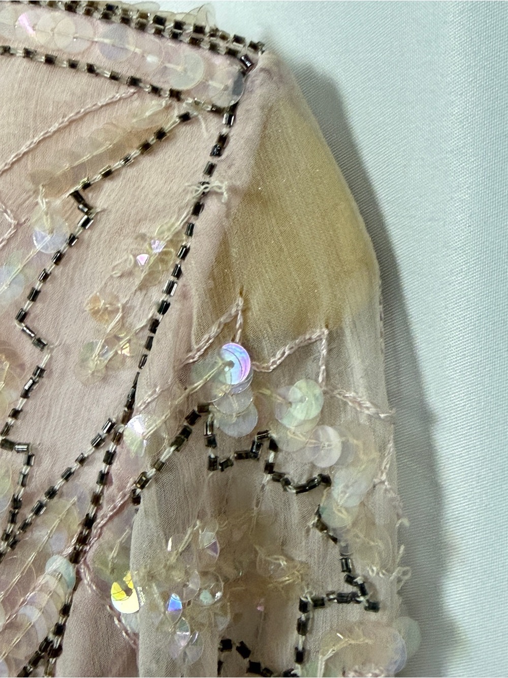 Vintage 80s Scala 100% Silk Beaded Sequin Cocktail Dress Blush Pink Sz S - Picture 7 of 11